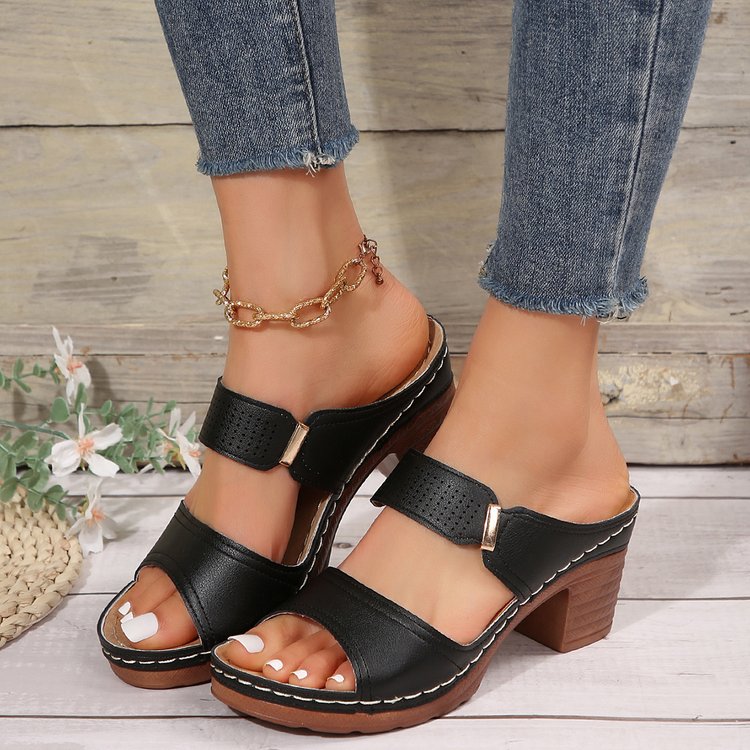 🌈🌿【Ograniczona ilość】【36-43】2025 Modne, swobodne, damskie, jednokolorowe, grube, obcasowe kapcie