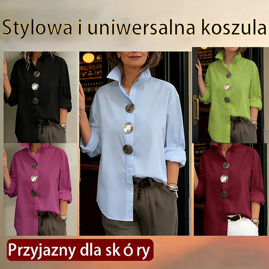 ⏰Novedad 2026🤩Elegante y con estilo❤️👉Camisa de mujer de algodón y lino, cuello mao, botones metálicos