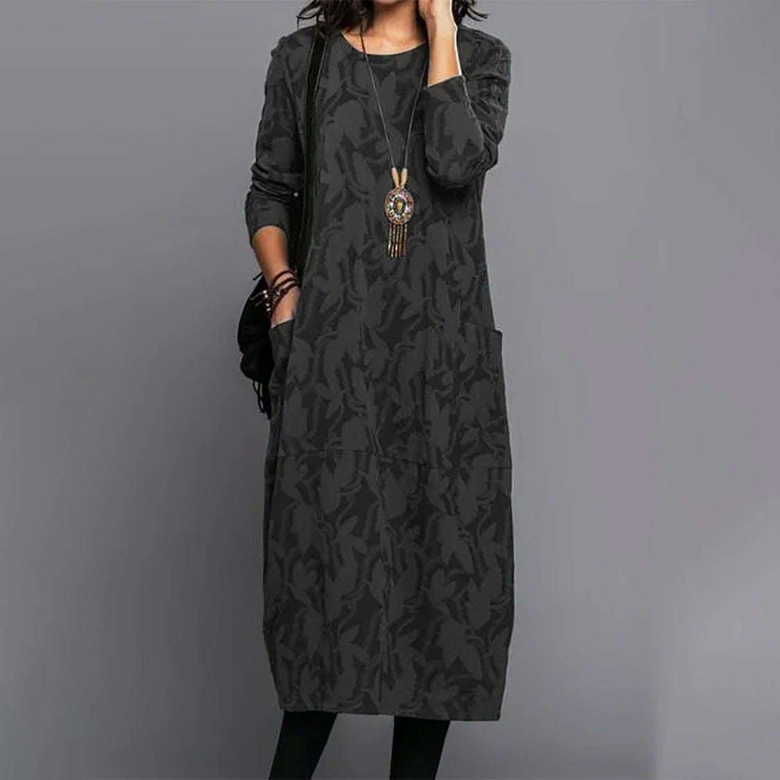 👗【6 barv S–3XL】Ženska ohlapna dolga obleka s potiskom · Udobna, elegantna in lahka · 50 % popust + hitra dostava