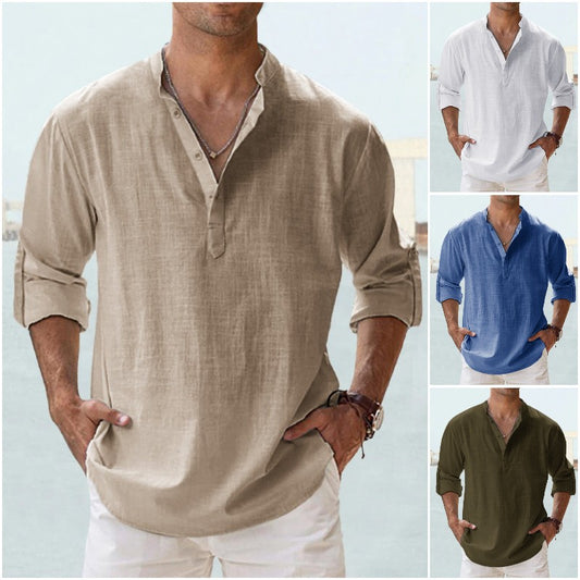 👕🌴👕【Kup 1 dostań 1 za darmo】【S-5XL】Męska koszula z długim rękawem wykonana z bawełny i lnu.