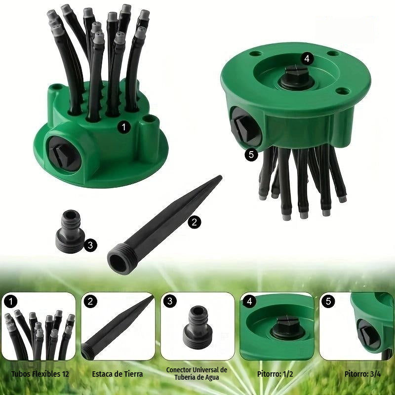 ✨ Aspersor automático multicabezal de jardín de 360° ✅️Pago contra entrega