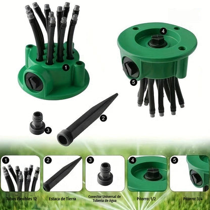 ✨ Aspersor automático multicabezal de jardín de 360° ✅️Pago contra entrega