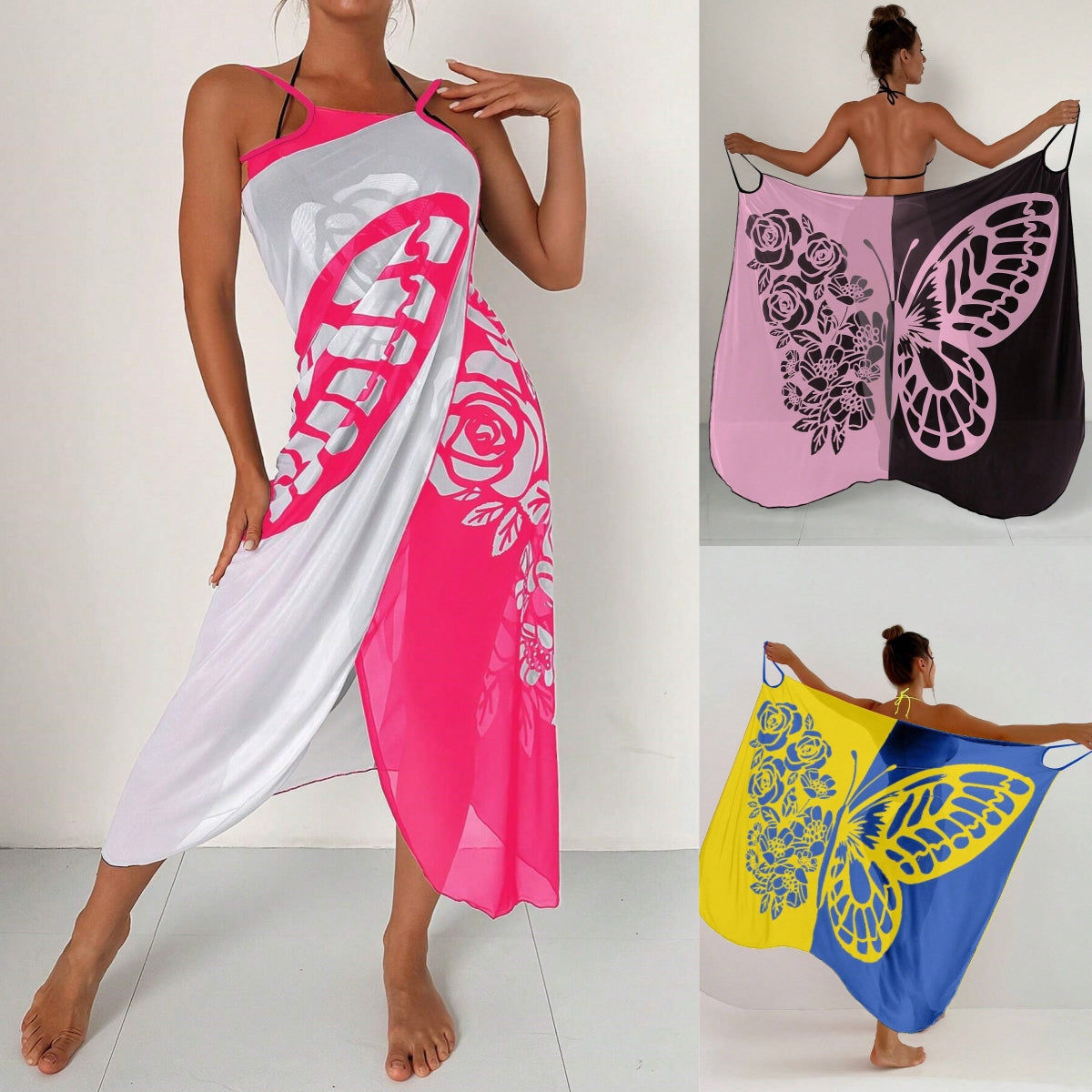 💥✨【Nowy produkt ze zniżką】🦋🦋Nowe damskie szyfonowe narzutki przeciwsłoneczne z nadrukiem motyli na plażę 2025