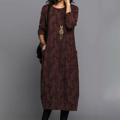 👗【6 barv S–3XL】Ženska ohlapna dolga obleka s potiskom · Udobna, elegantna in lahka · 50 % popust + hitra dostava