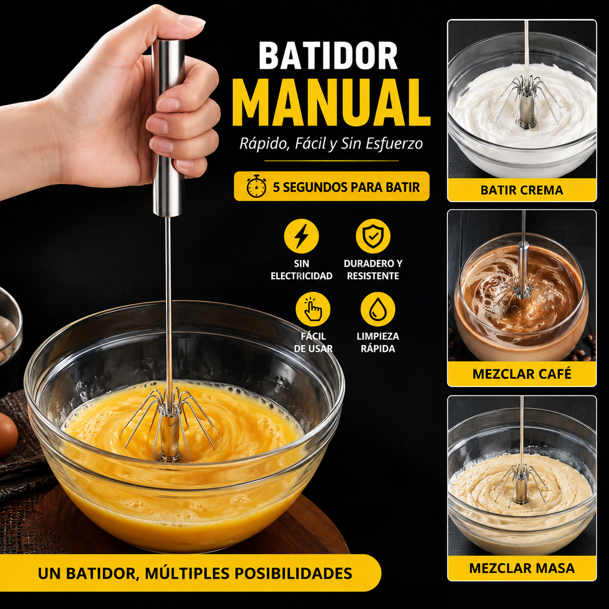 🔥🍳【Compra uno y llévate otro gratis✨】Batidora de huevos semiautomática de acero inoxidable