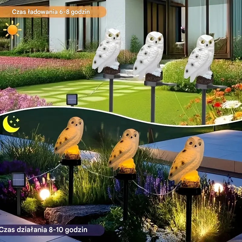 🦉 Dekoracyjna lampa solarna w kształcie sowy - Ciepłe światło do Twojego ogrodu