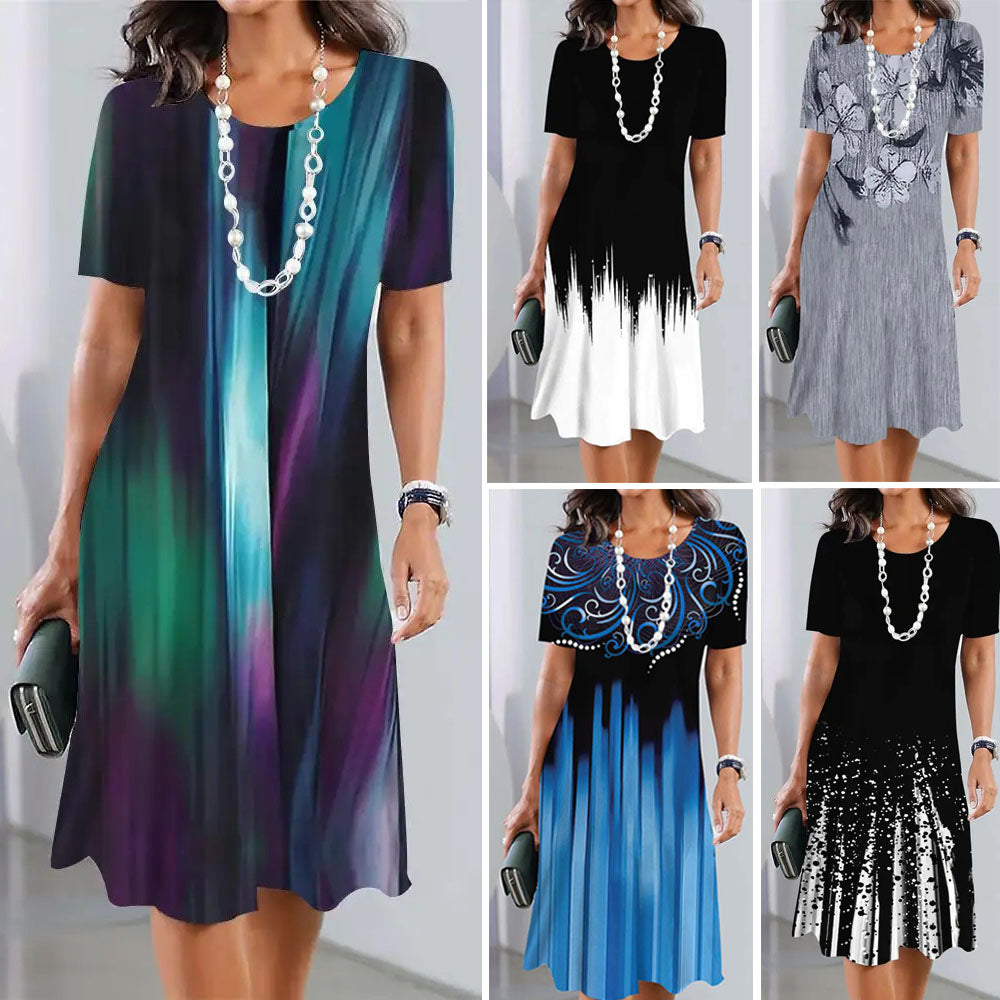 🔥【50% zniżki na gorącą wyprzedaż】🔥【S-5XL】Letnia elegancka sukienka retro z okrągłym dekoltem