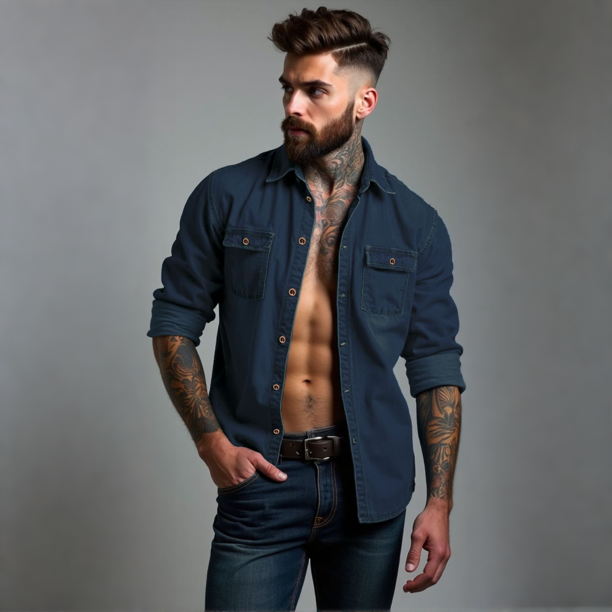 👔50% de descuento🔥【40-120kg】Camisas vaqueras de tallas grandes para hombre ✅Pago contra entrega