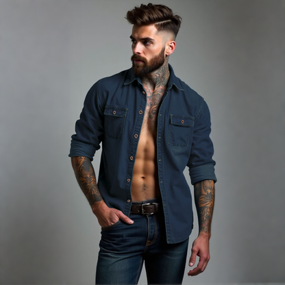 👔50% de descuento🔥【40-120kg】Camisas vaqueras de tallas grandes para hombre ✅Pago contra entrega