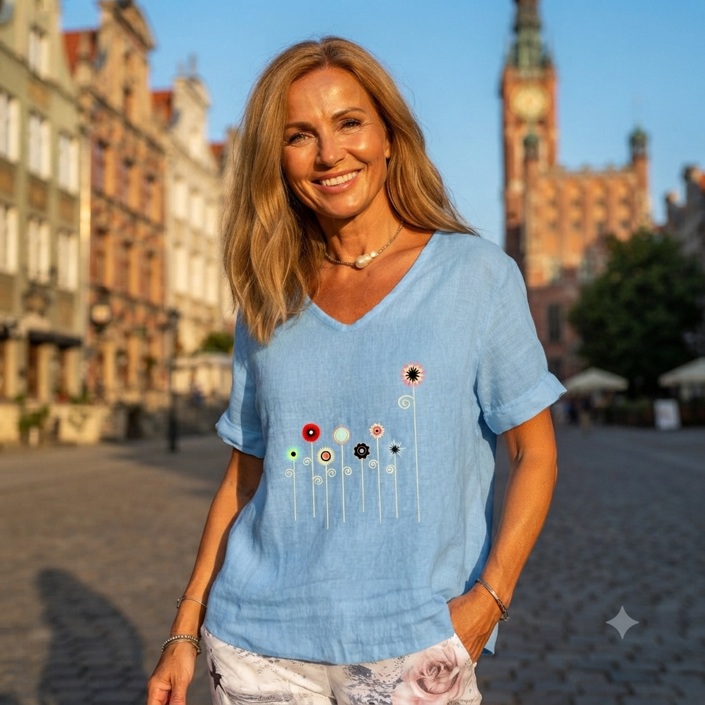 【S-3XL】 Koszulka z krótkim rękawem i nadrukiem kwiatowym wykonana z płótna bawełnianego
