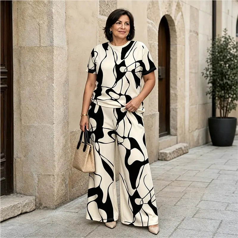 【 S-5XL】🛍️ Elegancki i swobodny! Letni komplet w dużym rozmiarze z nowoczesnym, geometrycznym nadrukiem