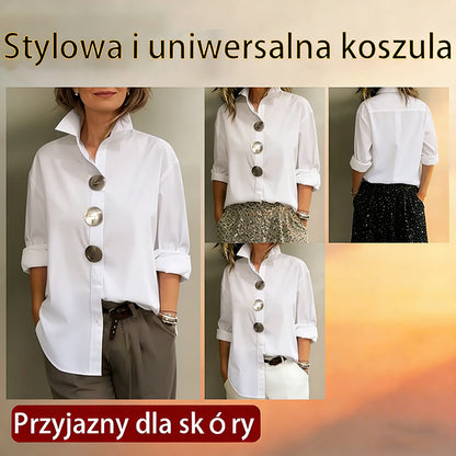 ⏰Nowa kolekcja 2026🤩Modna i elegancka❤️👉a bluzka z bawełny i lnu ze stójką i metalowymi guzikami