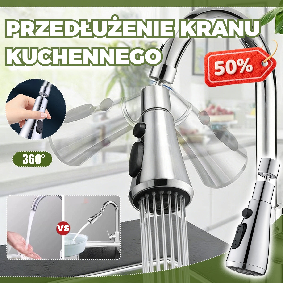 🔥 [Oferta ograniczona czasowo] 🚰🔥 Obrotowa (360°) nakładka na kran