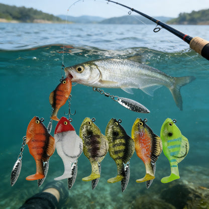 🔥【Juego de 6 piezas-6 colores】🐟Cebo blando para peces/señuelo artificial, para lanzamiento a larga distancia, antienganches, con cola en T y peso de plomo. ✅️Pago contra entrega