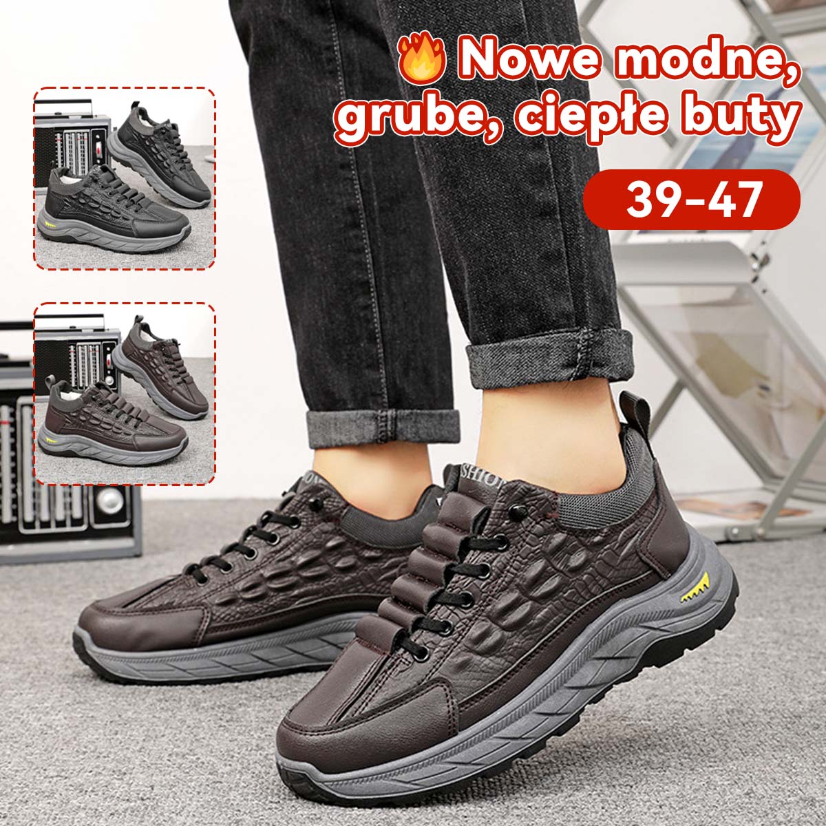 🥾Ciepłe, zimowe buty męskie z aksamitu, ze wzorem krokodyla, niezbędne podczas wypoczynku na świeżym powietrzu