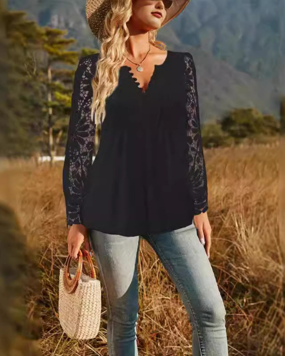 ✨🌷【Най-продавани🔥】【S-3XL】Нова есенно/зимна модна дамска тениска с дълъг ръкав от дантела