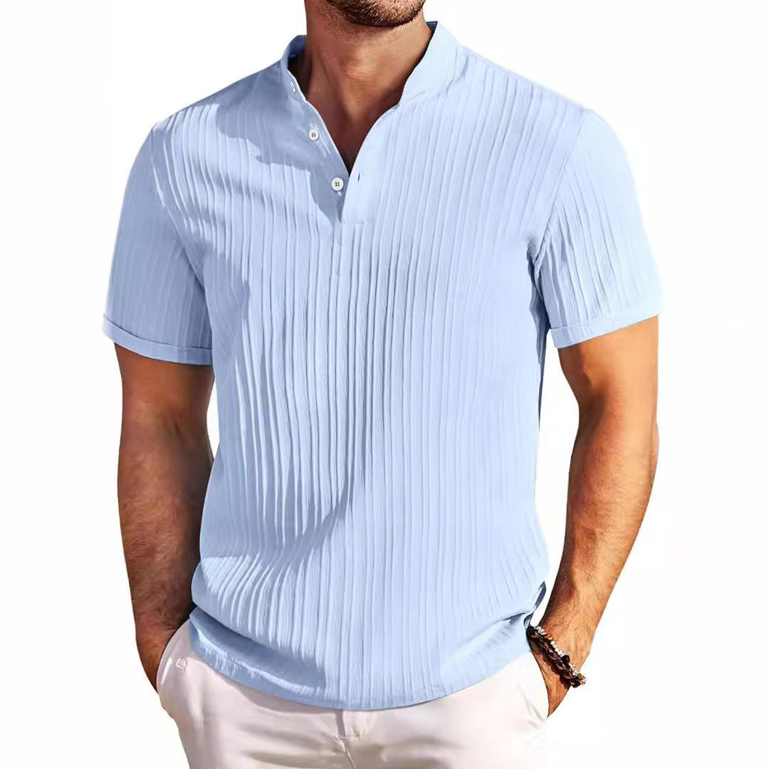 🏆50% de descuento🔥 Camisa Henley de hombre, estilo retro y relajado, confeccionada en una mezcla de algodón y lino. ✅️Pago contra entrega.