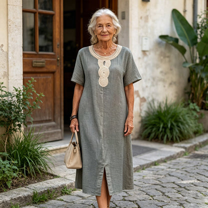 🧚‍♀️👗【50% popusta🔥】【S-3XL】💖Ljetna ženska haljina - mješavina čistog pamuka i lana, s prorezima, široki kroj