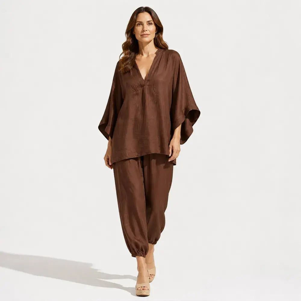 【S-3XL】👗Súprava s voľným výstrihom a širokým lemom, netopierími rukávmi, ležérny dizajn, voľný strih, ideálny pre každodenné nosenie - pohodlná a všestranná ✨🌸