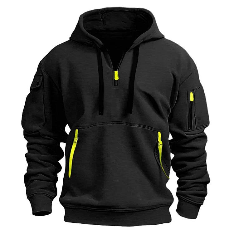 【S-5XL】Męska sportowa bluza z kapturem zapinana na zamek i wiele kieszeni-3766365